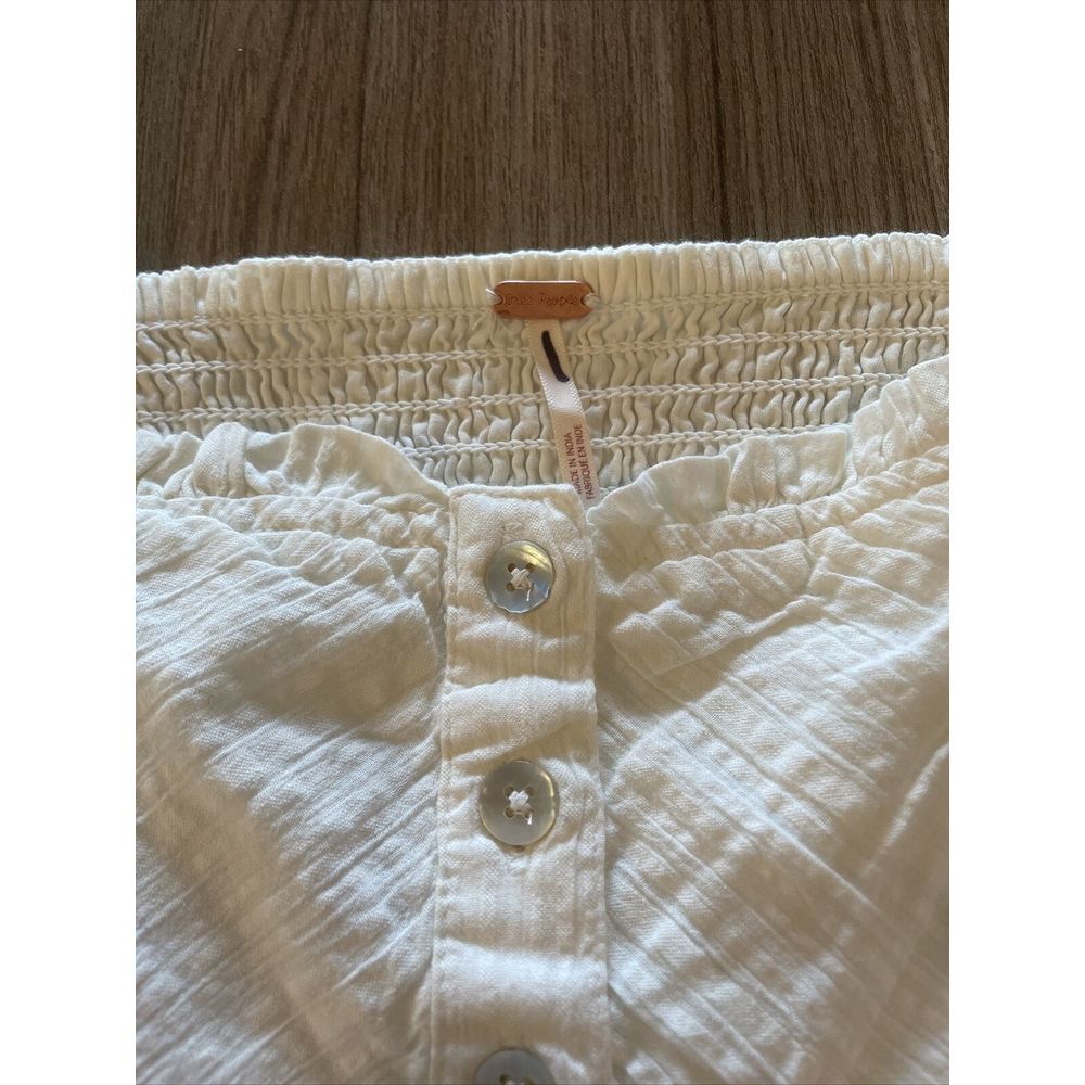 Free People Leave It To Me Babydoll Top Blouse  Puff Sleeves in Ivory Size Small - Picture 6 of 10
